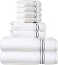 8-Piece Premium Towel Set, 2 Bath Towels, 2 Hand Towels, and 4 Wash Cloths, 100% Ring Spun Cotton Highly Absorbent Towels for Bathroom, Gym, Hotel, and Spa