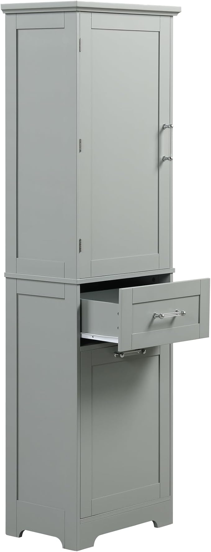Favfurish 68" Tall Bathroom Storage Cabinet with Door and 2 Drawer,Modern Linen Cabinets w/Adjustable Shelf & Magnetic Door Stopper,Freestanding Organizer for Bath Room,Study,Office,Kitchen Grey