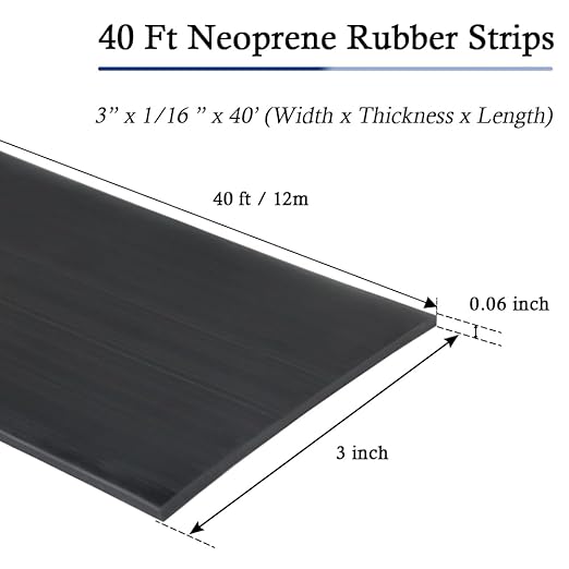 Neoprene Rubber Strips Self Adhesive Solid Rubber Sheets, Rolls & Strips for DIY Gaskets Crafts Pads Seals Warehouse Flooring Neoprene Sheet with Adhesive Backing (3" Wide x 1/16" Thick x 40' Long)