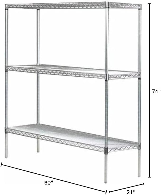 Omega 21" Deep x 60" Wide x 74" High 3 Tier Chrome Starter Shelving Unit