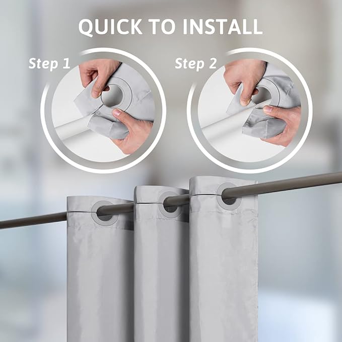 Furlinic No Hook Extra Long Shower Curtain 84 Length,Polyester Fabric Bathroom Curtains with 10 Plastic Split Grommets,Modern Hotel Style Waterproof Dark Grey Shower Curtains,Washable 72x84 Inch