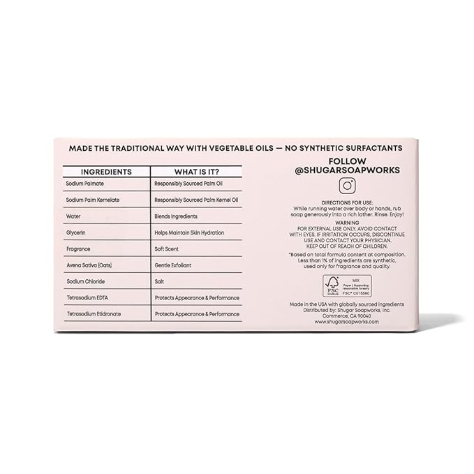 Shugar Soapworks Oatmeal & Coconut 5 oz Beauty Bar Soap 8-Pack | Plant-Based Vegan Formula | Sulfate & Paraben Free | Moisturizing Gentle Cleanser with Finely Ground Oatmeal Flakes
