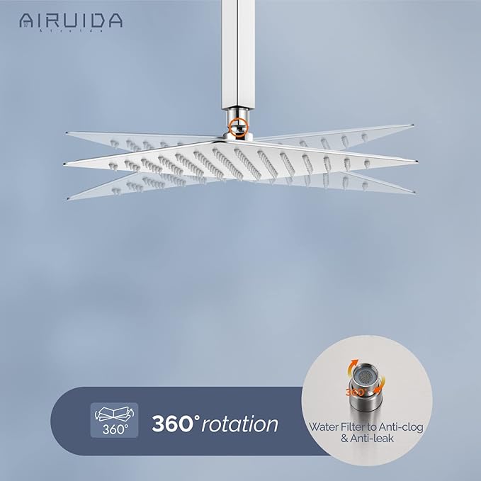 Airuida Shower Faucet Set and Handle Set Single Function Shower Trim Kit Ceiling Mount Rainfall Shower System with Male Threads and Rough-in Valve 10 Inch Square Shower Head Chrome Polish