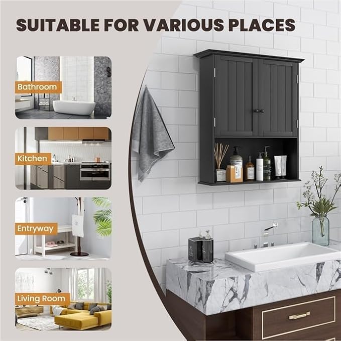 Safeplus 28" H x 23.5" W Wall Mount Medicine Cabinets with Adjustable Shelf and 2-Door for Bathroom Living Room