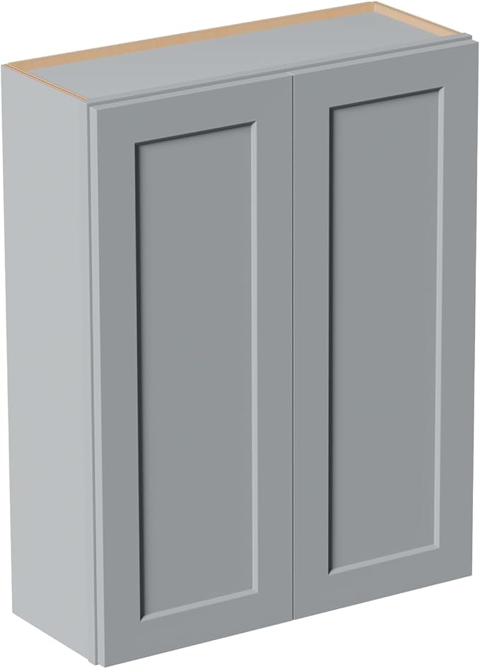 33 Inch Laundry Room Cabinets Wall Mounted, Solid Wood Over The Toilet Storage Cabinet, Bathroom Organizer Cabinets with 2 Door & 3 Shelves, Easy to Assemble for Kitchen, Garage - Dark Gray