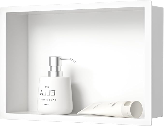 Stainless Steel Shower Niche 18" X 12" White No Tile Needed Niche Shower for Bathroom Storage Recessed Wall Shelf Over Mount Installation