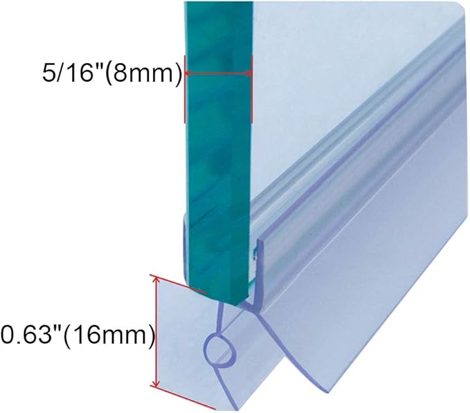 Frameless Shower Door Bottom Seal with Drip Rail for 5/16"(8mm) Glass, Length 27.5"/0.7m, Glass Door Sweep Stop Shower Leaking