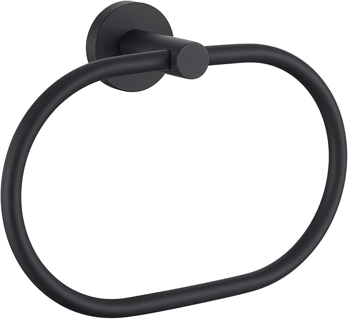 Angle Simple Bathroom Hand Towel Holder, SUS 304 Stainless Steel Swivel Hand Towel Ring Rack for Wall, Matte Black