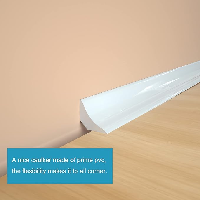 Flexible Trim Caulk Strip Wall Moulding Trim, 1/2 in x16 Ft Peel and Stick Trim for Wall Corner Deco, Ceiling, Backsplash Tile Edge, Countertops, Baseboard, Floor(White)