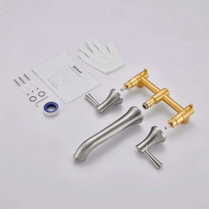 Tub Filler Wall Mount Roman Tub Faucet Brushed Nickel Brass Bathtub Faucets with 2 Handles