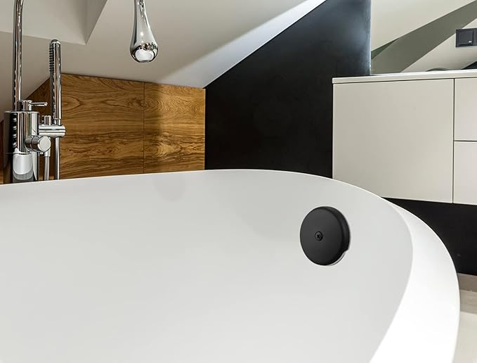 Single Hole Bathtub Drain Overflow Plate with One Matching Screws, Easy to Install, Matte Black