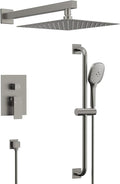 Brushed Nickel 10 Inch Rainfall Shower System with Handheld Spray & Adjustable Slide Bar, Wall Mount Bathroom Shower Faucet Set, Valve Included