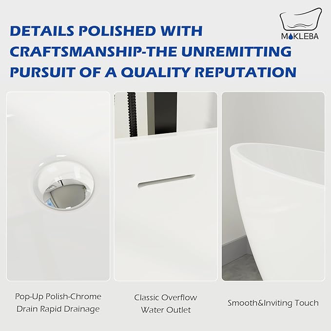 67" Lucite Acrylic Freestanding Bathtub, Double Slipper Shape Contemporary Soaking Tub with Toe-tap Chrome Drain, Slotted Overflow, cUPC Certified, Glossy White