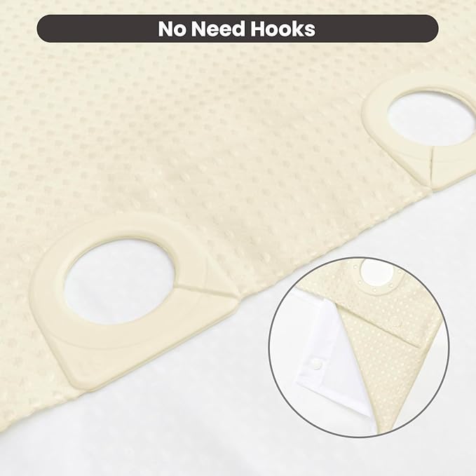 Inhousolu No Hook Waffle Weave Shower Curtain with Removable Snap in Fabric Liner Set for Bathroom, 230 GSM Heavy Duty Weighted Hem, Water Repellent Washable Bath Curtains, 72 x 84 Inch, Ivory