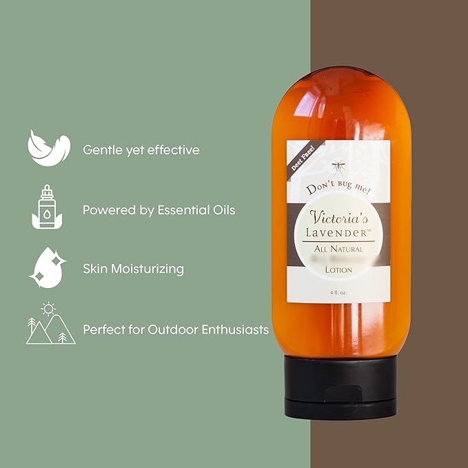 Victoria's Lavender “Don’t Bug Me” Insect Spray & Body Lotion - DEET-Free Plant-Based with Essential Oils & Aloe Vera, Travel-Friendly Skin Protection - 4 oz Each