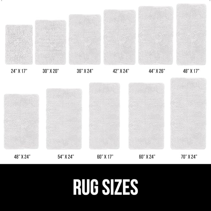 GORILLA GRIP Bath Rug Mat 30x20, Thick Soft Absorbent Chenille, Quick Dry Microfiber Mats, Rubber Backing Washable Shower Floor Rugs, Bathmat Runner, US Designed Bathroom Home Decor Accessories White