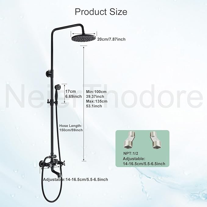 NeierThodore Oil Rubbed Bronze Shower Faucet Set Complete Shower System 8 Rain Shower 2 Cross Knobs Wall Mounted Mixer Bathroom Shower Tub Tap Bathroom Fixtures Wall Mount