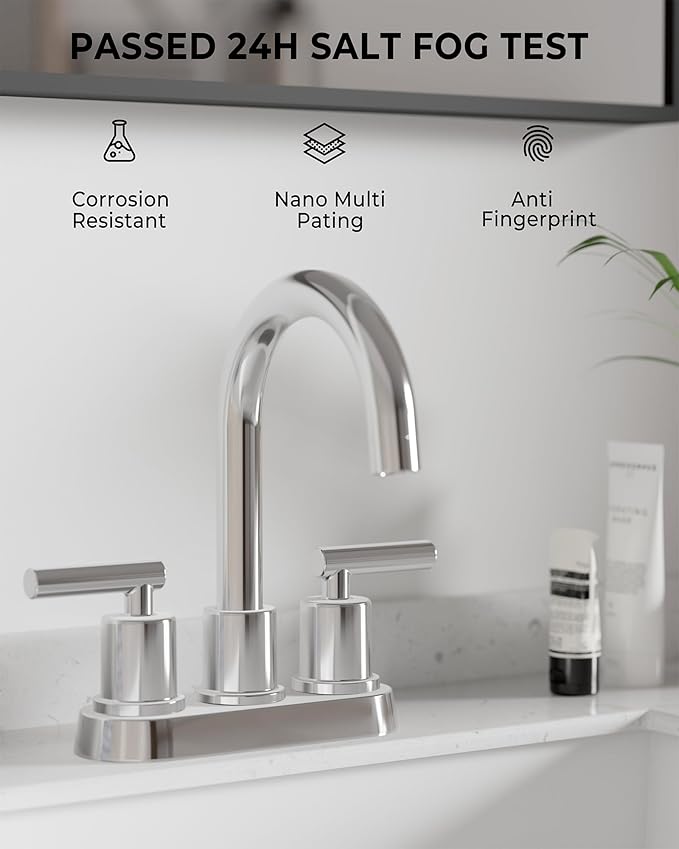 VXV Bathroom Faucet 4 Inch 2 Handle Centerset Sink Faucet 360 Swivel Spout with Pop-up Drain Chrome