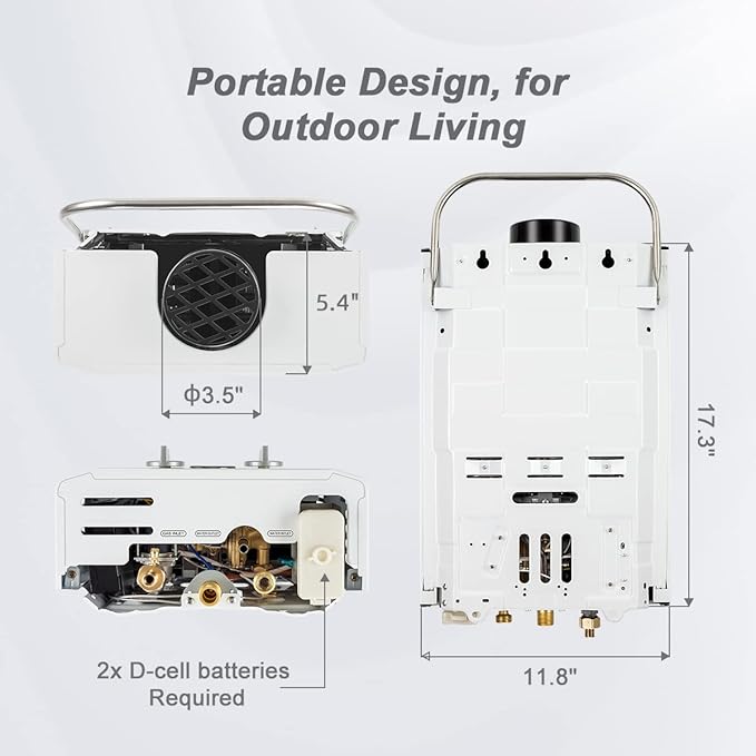 GASLAND 6L 1.58GPM Portable Propane Tankless Water Heater with Pump and 1/2" Twist-On Pipe Strainer