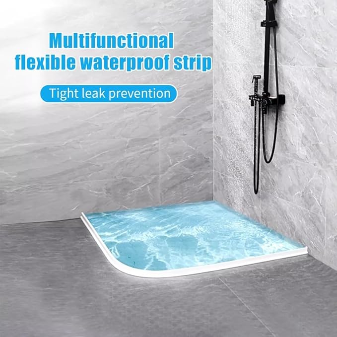 Flexible Rubber Shower Water Stopper Strip, 2m Length Bathroom Floor Dam Barrier with Strong for Wet and Dry Separation, Fits Shower Trays, Bathtub Edges, Kitchen Sinks and Toilet Areas