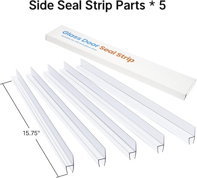 AmazerBath 5 PCS Shower Door Side Seal Strip for 3/8 Inch Glass - 15.75 Inches x 5, 5 Sections Segmented Shower Installation Kit, Frameless Glass Door Seal Strip