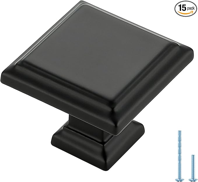 Ravinte Hardware 15 Pack Kitchen Cabinet Pulls Square Drawer Single Hole Handles Matte Black for Cupboard Gold Dresser Solid