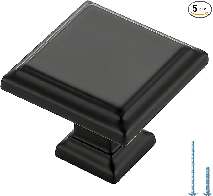 Ravinte Hardware 5 Pack Kitchen Cabinet Pulls Square Drawer Single Hole Handles Matte Black for Cupboard Gold Dresser Solid