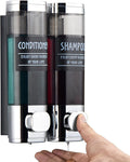 Shampoo and Conditioner Dispenser,GlintGath Shower Dispenser 2 Chamber No Drill Shampoo Dispenser for Shower Wall Mounted Shower Soap Dispenser for Bathroom Hotel,2 * 300ML,Chrome