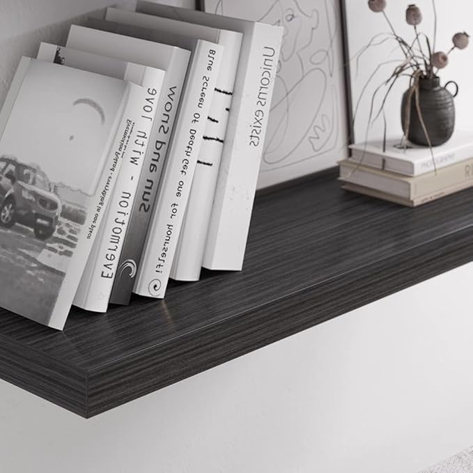 Floating Shelf, Set of 3 Wall Shelf, 36 in W x 12.75 in D x 2 in H Wooden Floating Wall Shelf with Invisible Brackets for Living Room/Bedroom/Bathroom/Kitchen Storage and Decor, Black Wood