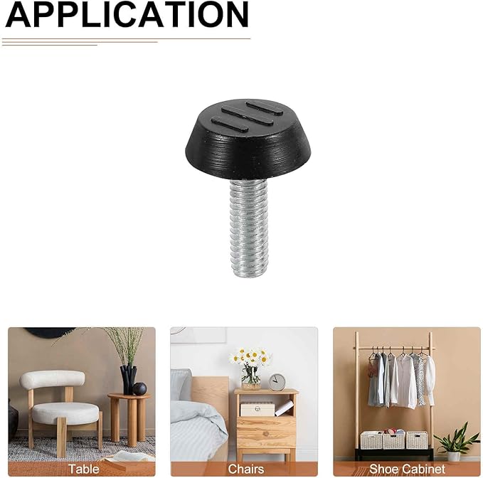 M6x16x22mm(DxLxOD) Screw on Furniture Glide Leveling Feet - 12Pack - Good for Furniture - Adjustable Thread Furniture Levelers - Black