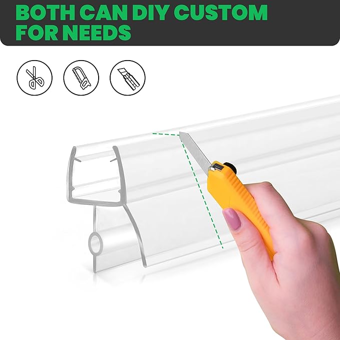 Bathroom Shower Door Seal Strip, 2PCS 36 Inch Shower Door Bottom Seal Strips, PVC Transparent Shower Door Seal Strip for 3/8"(10MM) Frameless Shower Door