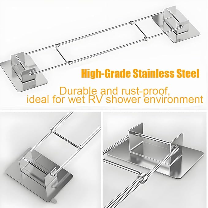RV Shower Corner Storage Bar, RV/Camper/Travel Trailer Bathroom Corner Stainless Steel Storage Bar, 7.8~13.4in Adjustable (2 Pack)