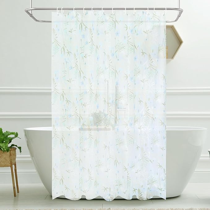 PEVA Shower Curtain, 72 x 72 Water Repellent Premium Bathroom Shower Curtain with 3 Magnetic Weights for Shower Stall, Bathtubs (Flower-1)