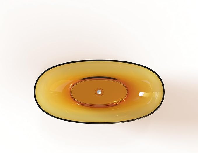 Solid Surface Freestanding Bathtub 61", Modern Oval Shape Soaking Tub, Stone Resin Stand Alone Bathtub with Drain & Integrated Slotted Overflow Transparent Orange AMFS303-1550-Orange