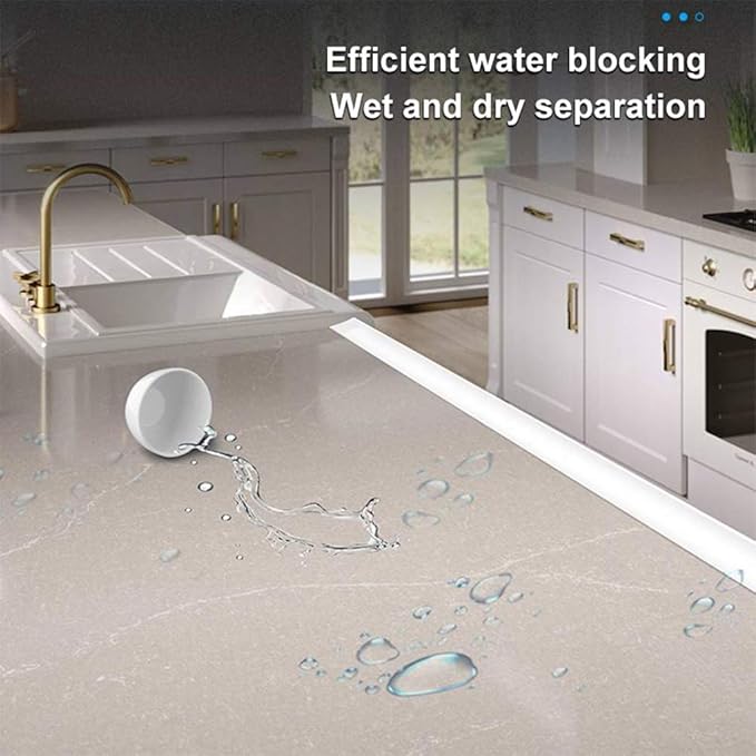 78 inch Shower Threshold Water Dam Barrier Water Stopper, Glass Shower Door Bottom Seal Strip, Silicone Rubber Kitchen Sink Splash Guard for Countertop, Bathtub, Bathroom（White）
