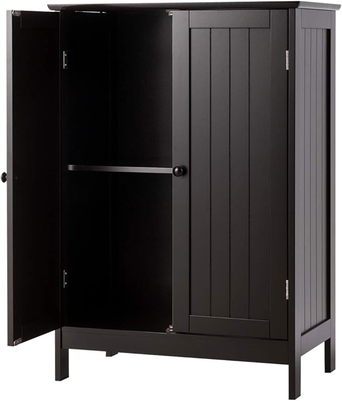 Tangkula Freestanding Storage Cabinet with Double Doors and Shelf, Modern Home Furniture, Wooden Home Organizer for Living Room, Bathroom Storage, Brown
