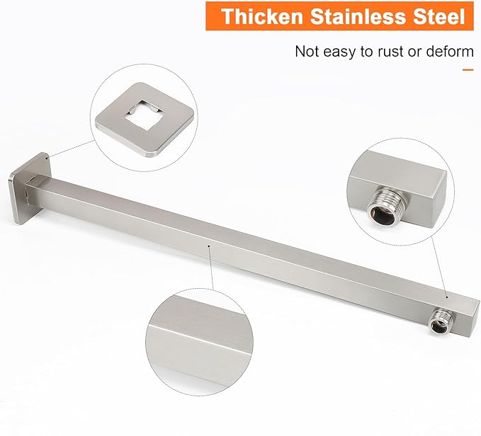 HarJue Shower Arm, Rain Shower Head Extension Extender, With Flange and Teflon Tape, Made of Thicken Stainless Steel for Bathroom Rainfall Shower (20 Inch, Brushed Nickel)