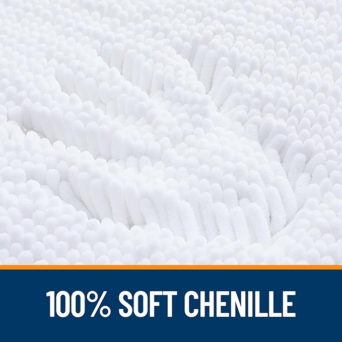 OLANLY Bathroom Rugs Sets 2 Piece, Soft Absorbent Chenille Bath Mats and U-Shaped Contour Toilet Mat Area Rug Set, Machine Washable Bath Carpet, Home Decor Accessories(36"x24"+24"x20", White)