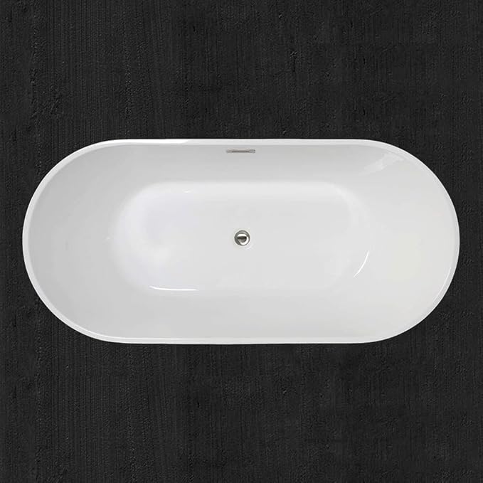 WOODBRIDGE B-1814 59" Acrylic Freestanding Bathtub Contemporary Soaking Tub with Brushed Nickel Overflow and Drain BTA1814-B,Black