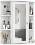 Tangkula Bathroom Medicine Cabinet, Wall Mounted Storage Cabinet with Mirror Door, Removable & 3 Adjustable Shelves, Wooden Hanging Wall Mirror Cabinet for Bathroom Living Room Laundry (White)