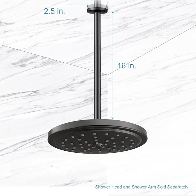 OFFO Shower Arm with Flange, 16 in Oil Rubbed Bronze Ceiling Mount Replacement Rain Shower Head Straight Arm Ceiling-Mounted For Fixed Shower Head & High Pressure Rain