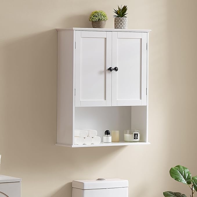 Bathroom Wall Cabinet, White 30" x 24" Wood Wall Mounted Medicine Cabinet, Hanging Cabinet Over Toilet Storage Adjustable Shelves Cupboard with Large Space for Laundry Room, Bedroom Kitchen