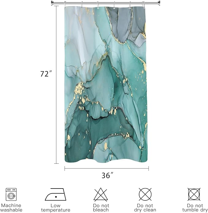 Small Stall Marble Shower Curtain 36 x 72 Inch, Half Narrow Abstract Modern Shower Curtains for Bathroom, Luxury Art Ink Texture Fabric Shower Curtain Set with Hooks, Turquoise
