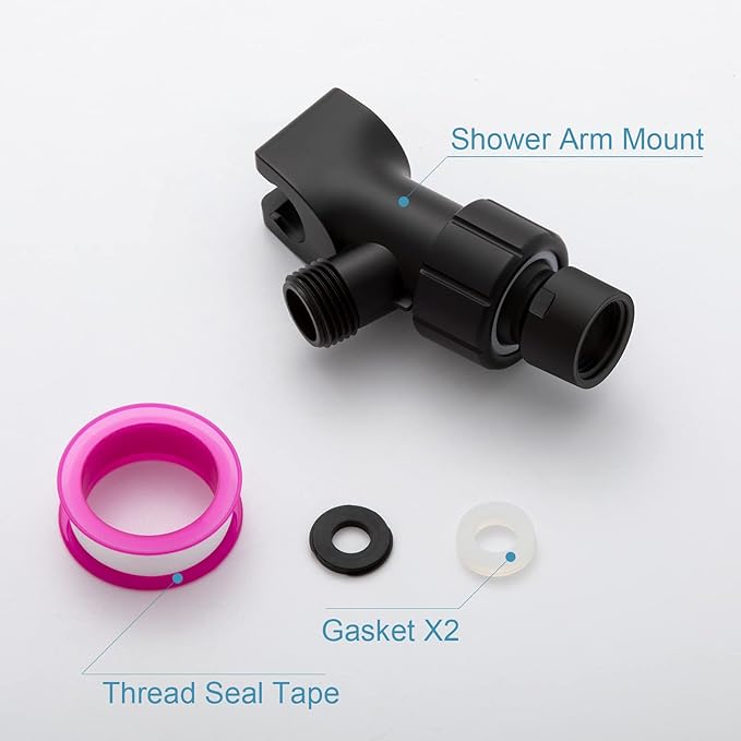 OFFO Shower Head Holder with Solid Metal Ball for Handheld Shower Head, Adjustable Shower Arm Mount for Connecting Shower Arm and Shower Hose, 1/2 in IPS Female Inlet and Male Outlet, Matte Black