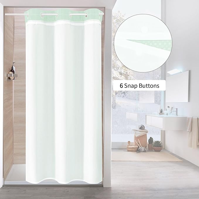 MitoVilla Green Waffle Small Stall Shower Curtain Liner Set 36 x 74, No Hooks Required Half Size Narrow Fabric Cloth Shower Curtain Set with Snap-in Liner for Modern Bathroom Decor, Mint Green