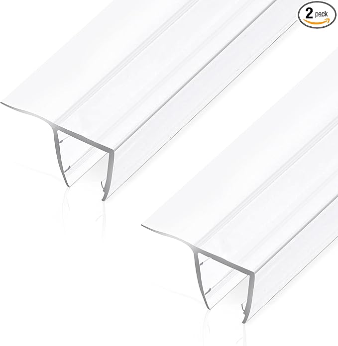 Shower Glass Door Side Seal, 2PCS 78 Inch Ultra Clear PVC Seal Strip with Long Sweep for 3/8"(10mm) Thick Framless Glass Door, to Stop Water Leakage