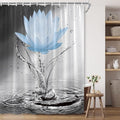 Lotus Shower Curtain Black White Grey Blue Flower Elegant Blooming Floral with Dew Spring Flower Reflection on Water Modern Romantic Polyester Fabric Bathroom Decor 60×70 Inch with Hook