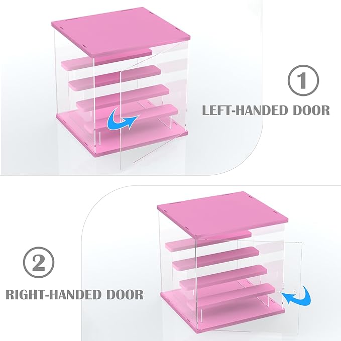 Choowin 5 Tier Clear Acrylic Lighted Display Case for Collectibles, Mini Figures, Pop Mart, Labubu, Sonny Angel, Smiski - Assemble Dustproof Display Box with Door, Stand (Pink Top Base, Clear Step)