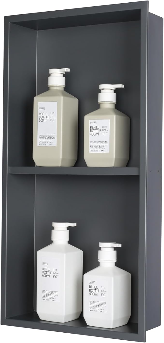 No Tile Ready Gunmetal Shower Niche,Stainless Steel Shower Wall Niche Inserts(Gery, 24 * 12 in)