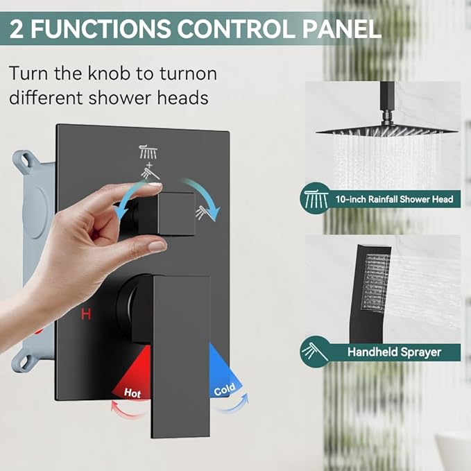 Shower Faucet Set Matte Black Shower System, Starbath 10" Rain Shower Head and Handheld Spray Shower Set Complete Ceiling Mounted,2 Way Pressure Balance Shower Valve and Trim Kit Included